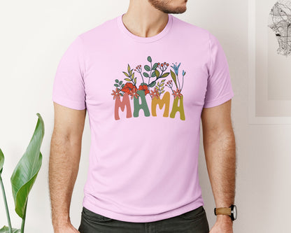 brand:Bella Canvas|color:Lilac|Mama Shirt Wildflowers Mama Shirt Graphic T-Shirt