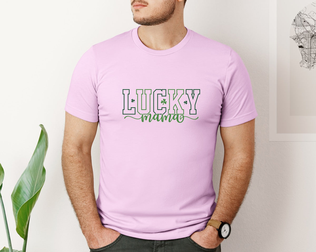 brand:Bella Canvas|color:Lilac|Shamrock Lucky Mama St Patricks Day Graphic T-Shirt