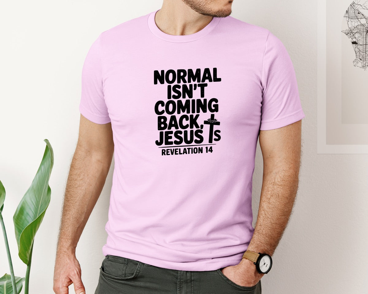 brand:Bella Canvas|color:Lilac|Normal Isnt Coming Back But Jesus Is Sv Graphic T-Shirt