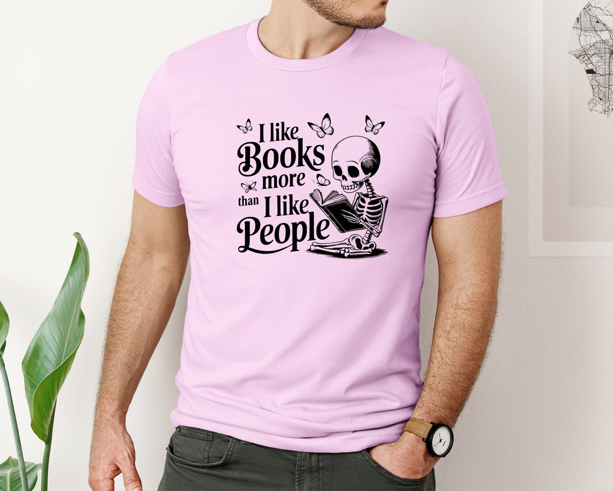 brand:Bella Canvas|color:Lilac|I Like Books More Than I Like People 3 Graphic T-Shirt