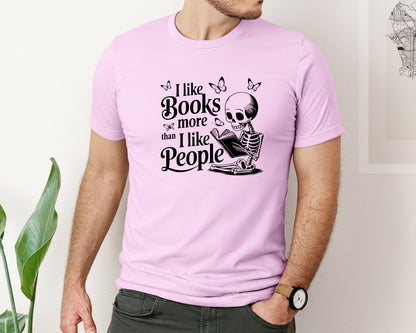 brand:Bella Canvas|color:Lilac|I Like Books More Than I Like People 3 Graphic T-Shirt
