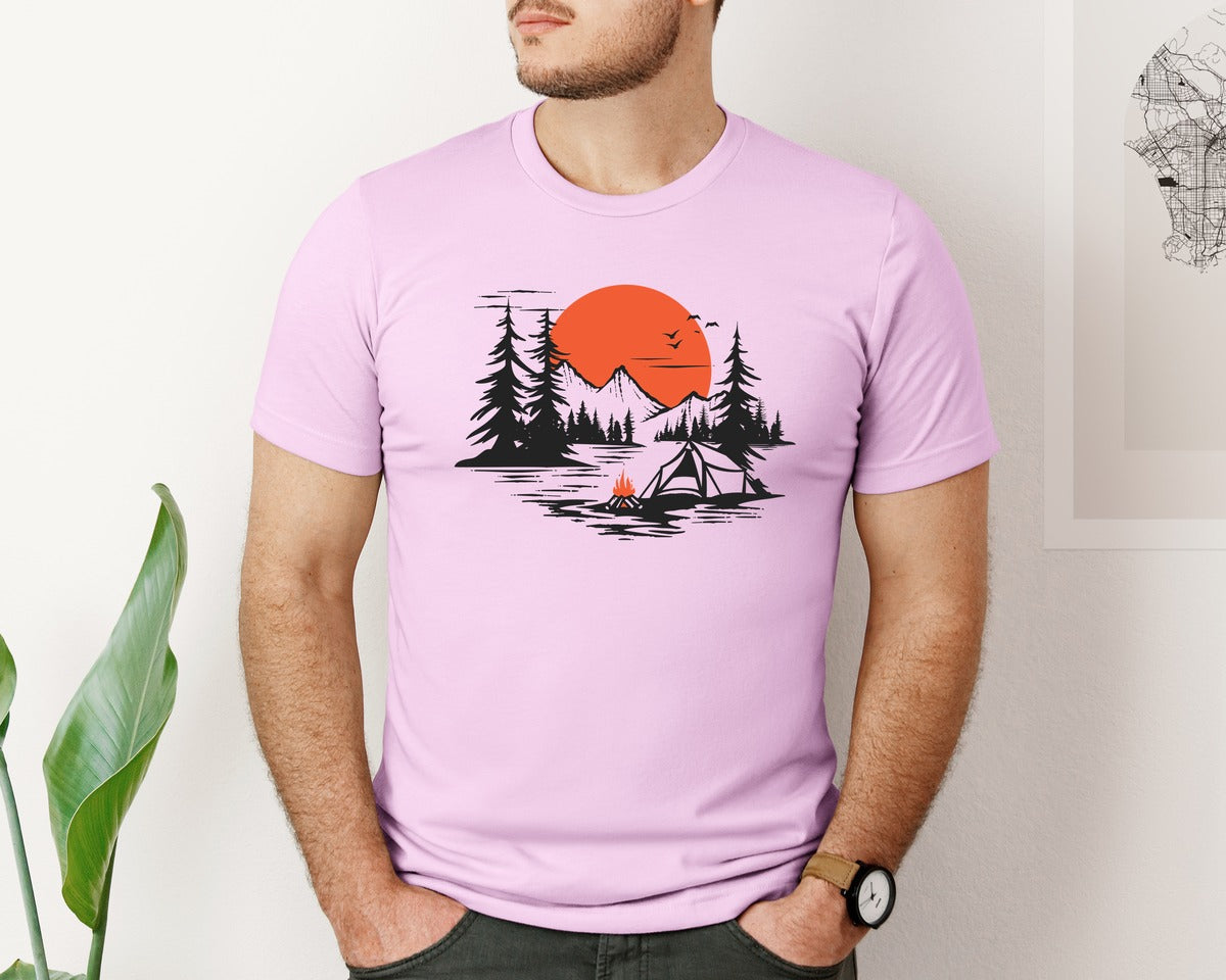 brand:Bella Canvas|color:Lilac|Sunset Camping Adventure T Shirt Design 9 Graphic T-Shirt