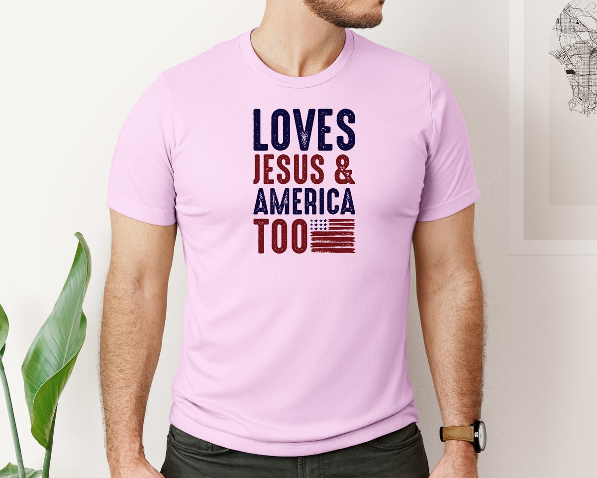 brand:Bella Canvas|color:Lilac|Loves Jesus And America Too Jesus Graphic T-Shirt