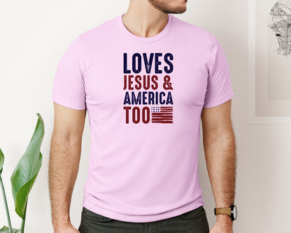 brand:Bella Canvas|color:Lilac|Loves Jesus And America Too Jesus Graphic T-Shirt