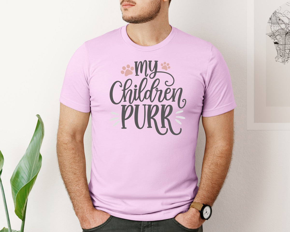 brand:Bella Canvas|color:Lilac|My Children Purr Cute Cat Quote Graphic T-Shirt