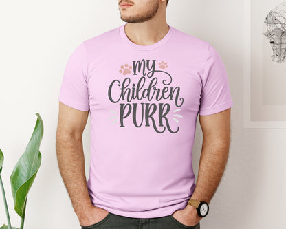 brand:Bella Canvas|color:Lilac|My Children Purr Cute Cat Quote Graphic T-Shirt