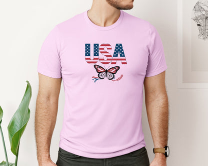 brand:Bella Canvas|color:Lilac|Usa Butterfly Patriotic Graphic T-Shirt
