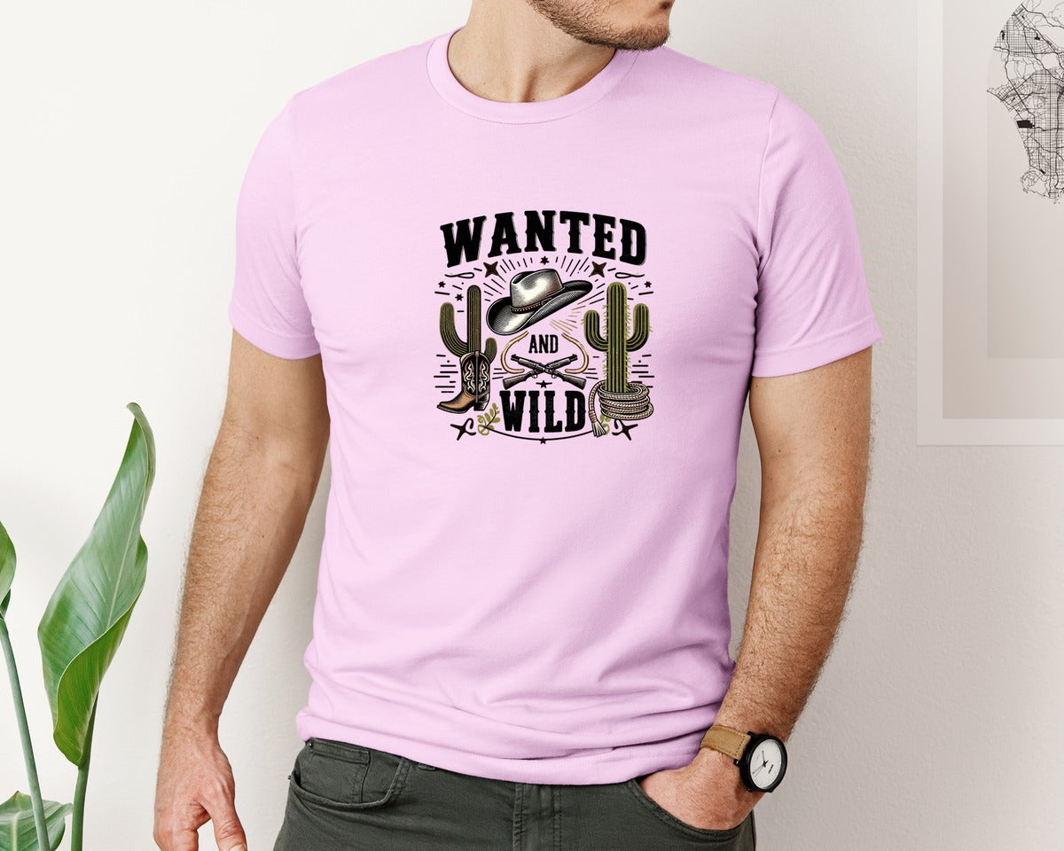 brand:Bella Canvas|color:Lilac|Western Wanted And Wild T Shirt Graphic T-Shirt