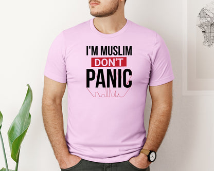 brand:Bella Canvas|color:Lilac|Im Muslim Dont Panic Muslim Quote Is Graphic T-Shirt