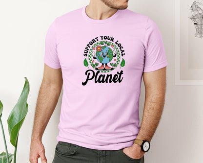 brand:Bella Canvas|color:Lilac|Earth Day Support Your Local Planet 2 Graphic T-Shirt