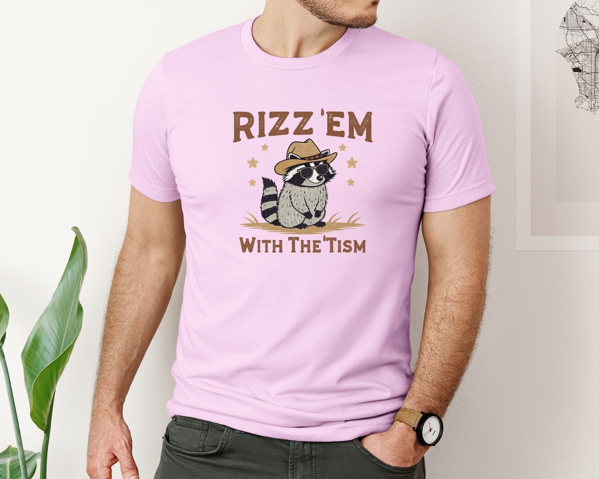 brand:Bella Canvas|color:Lilac|Raccoon Funny Raccoon Rizz Em Graphic T-Shirt