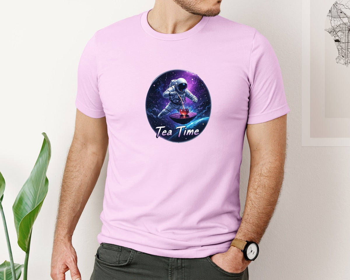 brand:Bella Canvas|color:Lilac|Astronaut Tea Time In Space T Shirt Graphic T-Shirt
