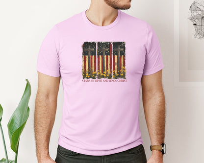 brand:Bella Canvas|color:Lilac|Stars And Stripes And Jesus Christ Graphic T-Shirt