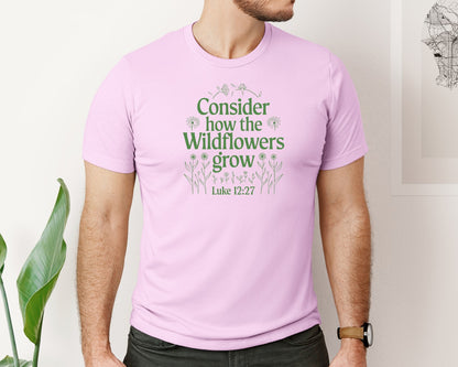 brand:Bella Canvas|color:Lilac|Consider How The Wildflowers Grow Luke 1 4 Graphic T-Shirt