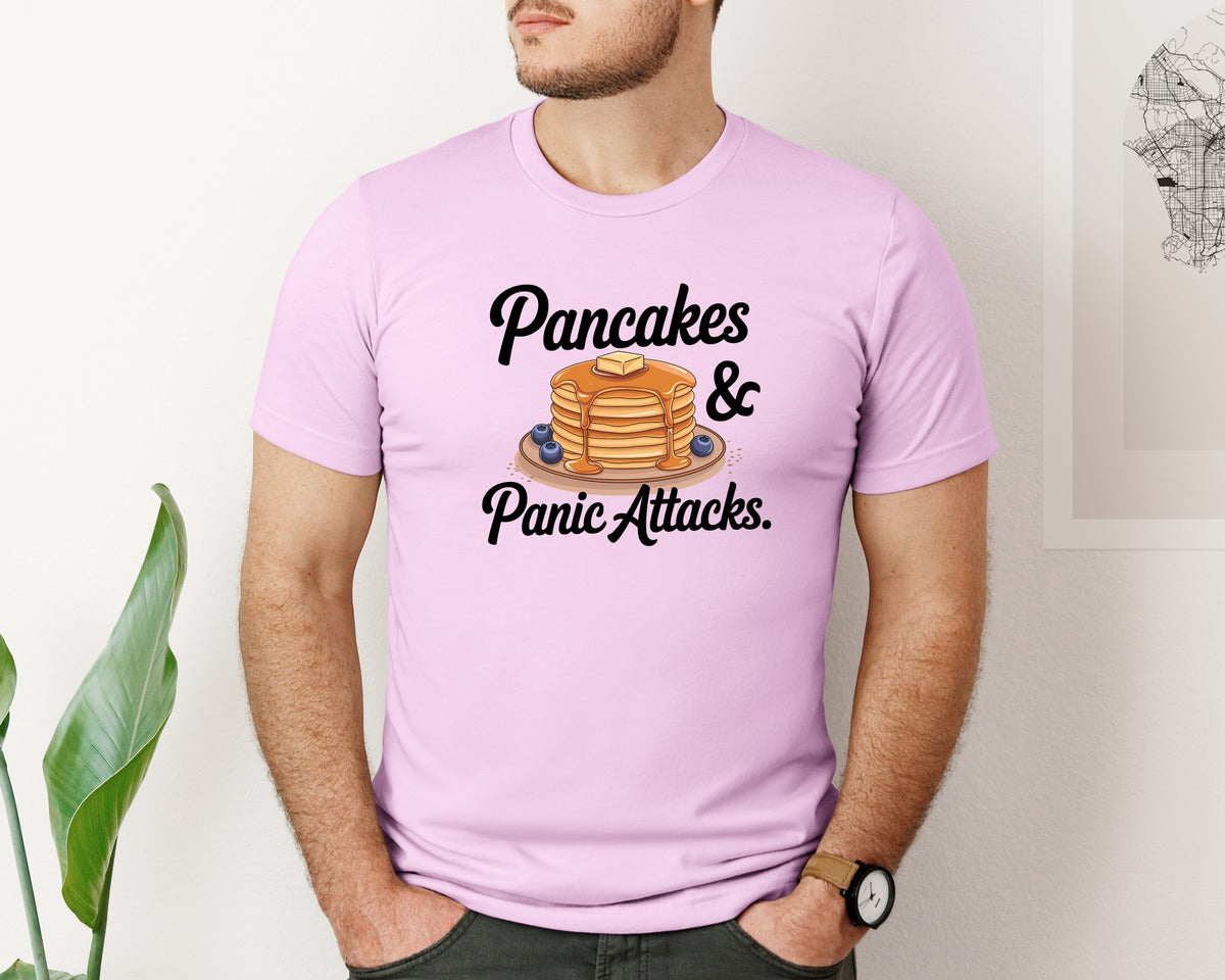 brand:Bella Canvas|color:Lilac|Pancakes Panic Attacks Graphic T-Shirt