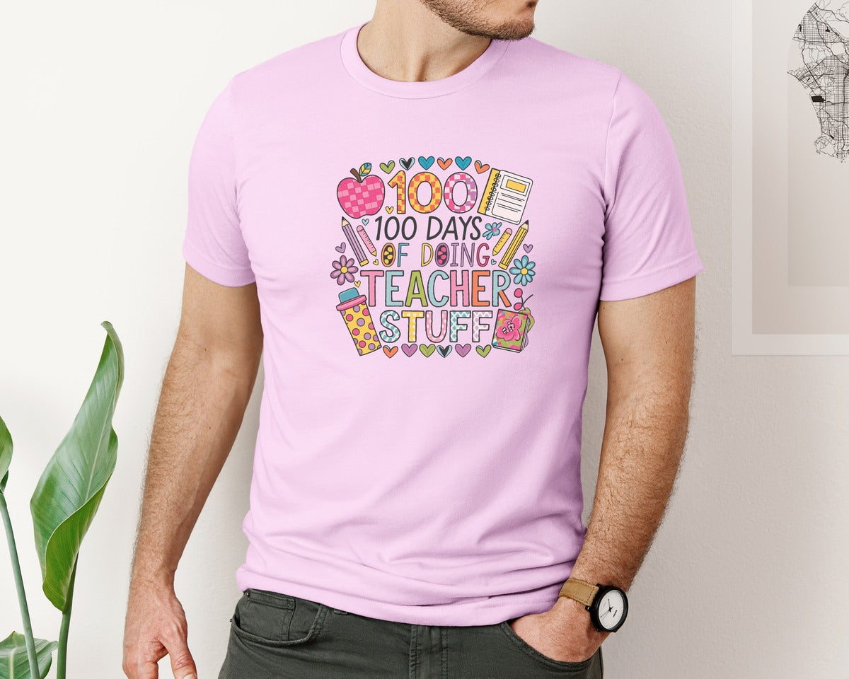brand:Bella Canvas|color:Lilac|100 Days Of School 57 Graphic T-Shirt
