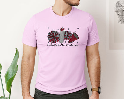 brand:Bella Canvas|color:Lilac|Cheer Mom Glitter Cheerleading Graphic T-Shirt