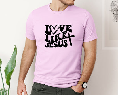 brand:Bella Canvas|color:Lilac|Love Like Jesus Wavy 2 Graphic T-Shirt