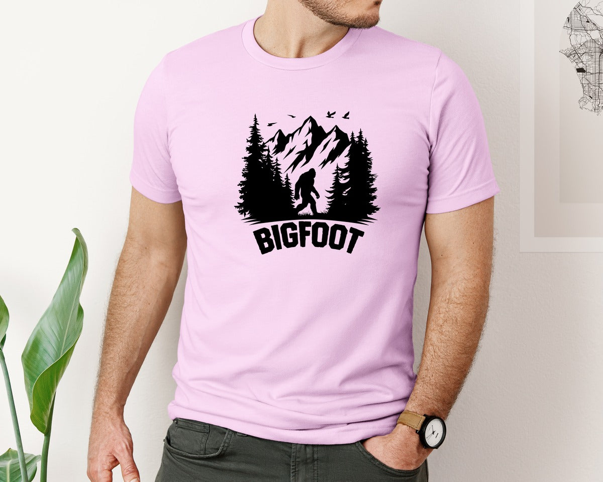 brand:Bella Canvas|color:Lilac|Retro Bigfoot Silhouette Pixel Art Graphic T-Shirt