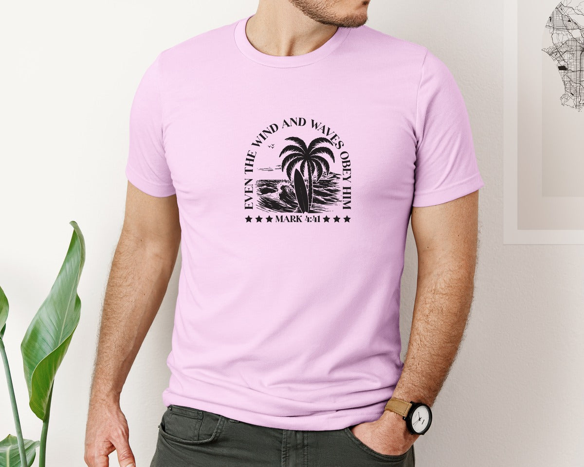 brand:Bella Canvas|color:Lilac|Wind And Waves Obey Him Mark 441 Graphic T-Shirt