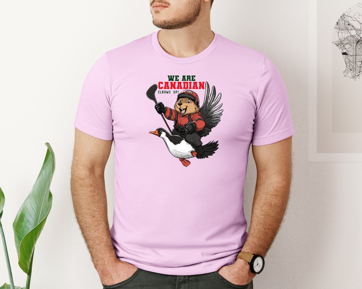 brand:Bella Canvas|color:Lilac|We Are Canada Elbows Up Graphic T-Shirt
