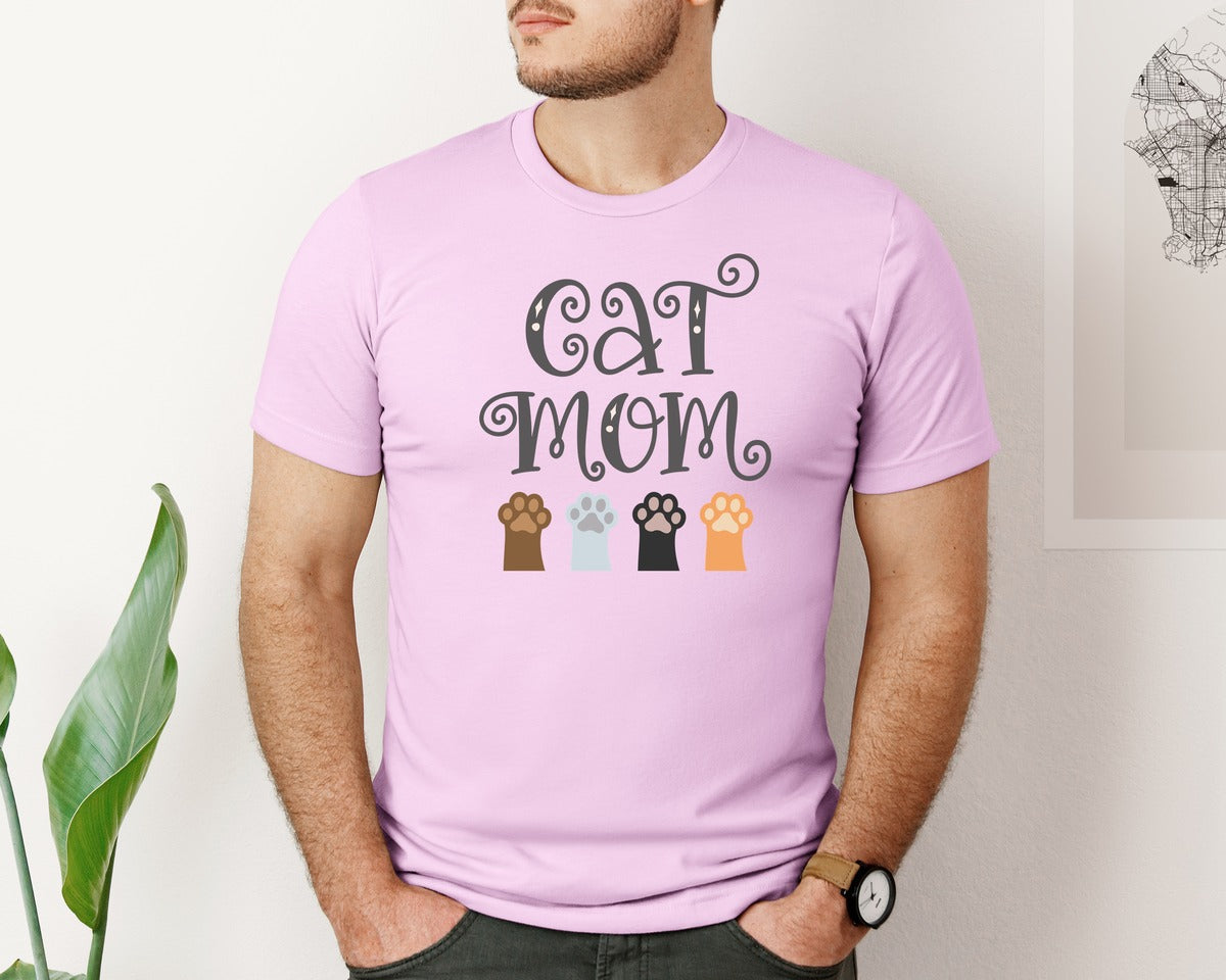 brand:Bella Canvas|color:Lilac|Cat Mom Cute Crazy Cat Lady Quote 2 Graphic T-Shirt