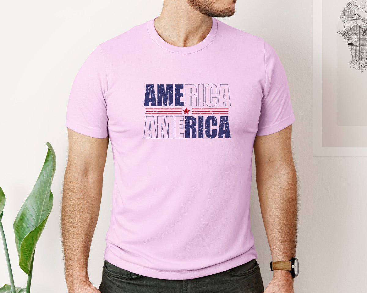 brand:Bella Canvas|color:Lilac|America Patriotic Graphic T-Shirt