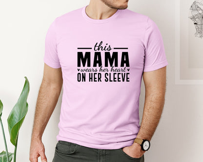 brand:Bella Canvas|color:Lilac|This Mama Wears Her Heart On Her Sleeve 77 Graphic T-Shirt