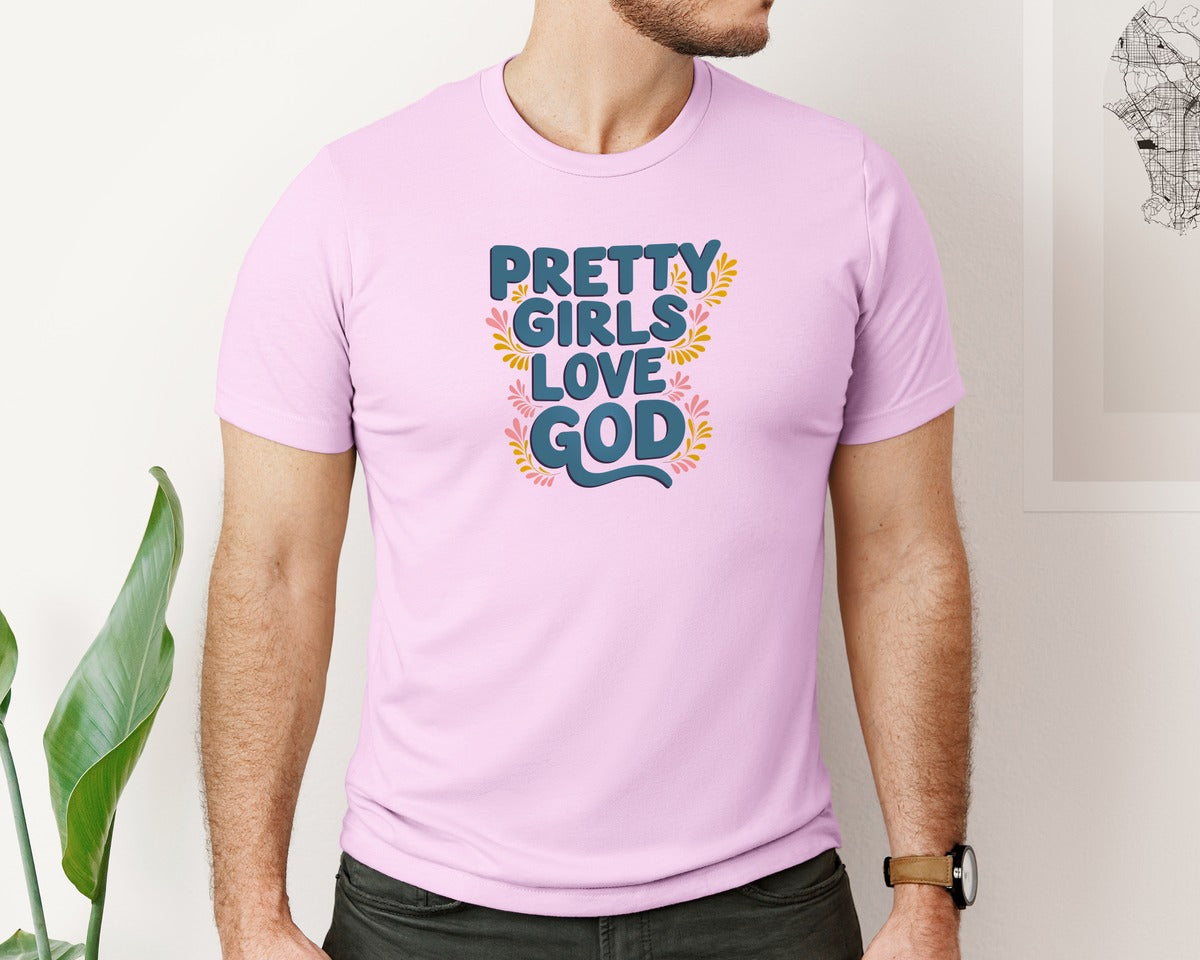 brand:Bella Canvas|color:Lilac|Pretty Girls Love God Christian 3 Graphic T-Shirt