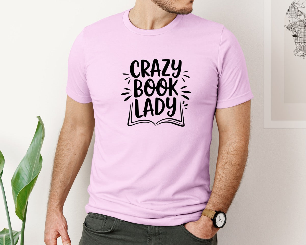 brand:Bella Canvas|color:Lilac|Crazy Book Lady T Shirt Design 4 Graphic T-Shirt