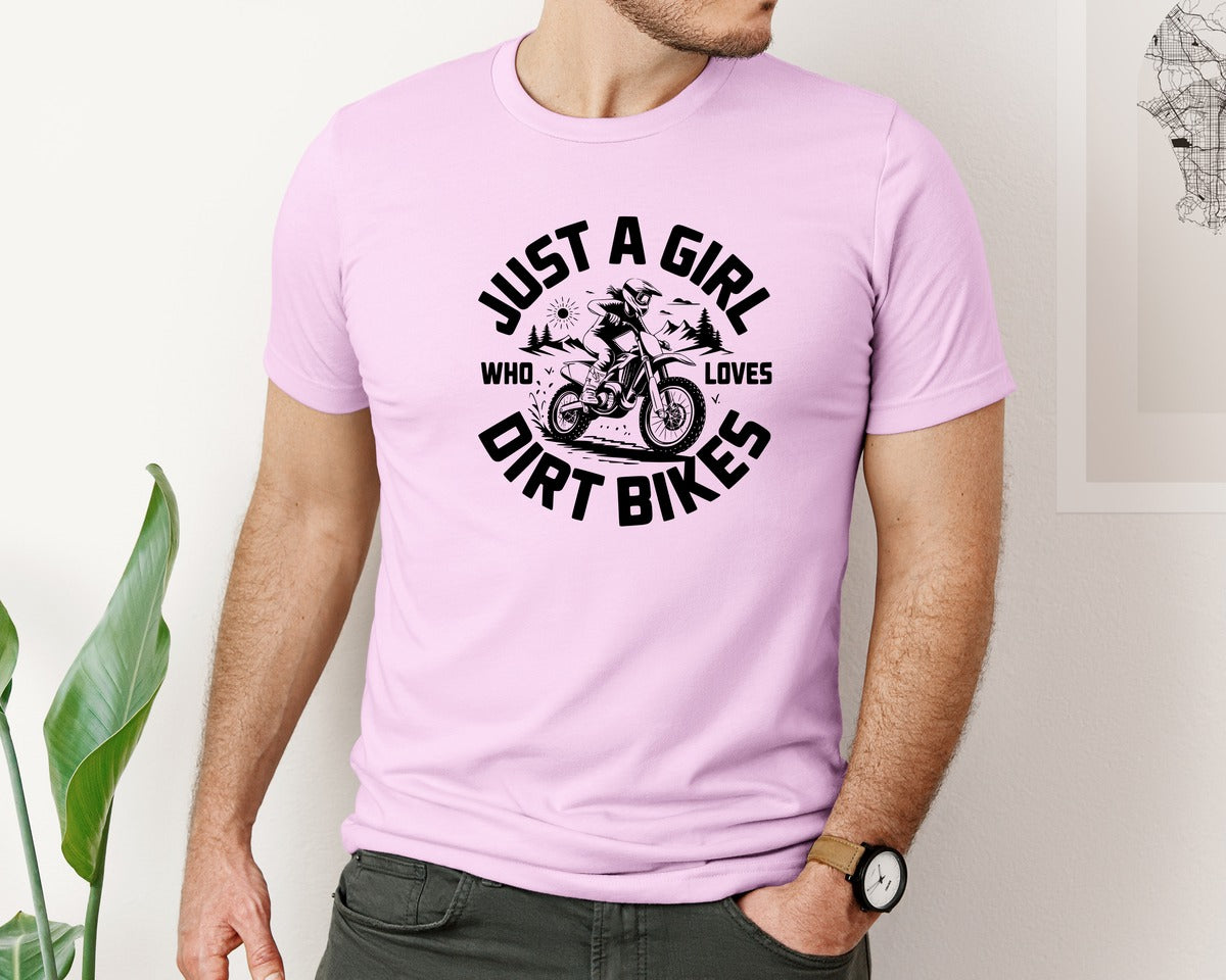 brand:Bella Canvas|color:Lilac|Just A Girl Who Loves Dirt Bikes T S Graphic T-Shirt