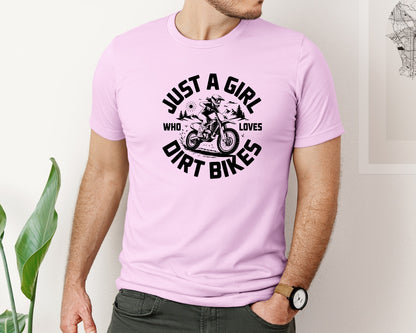 brand:Bella Canvas|color:Lilac|Just A Girl Who Loves Dirt Bikes T S Graphic T-Shirt