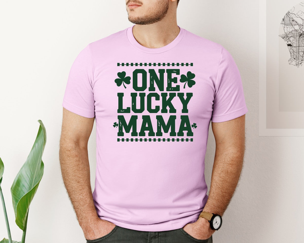 brand:Bella Canvas|color:Lilac|One Lucky Mama Design 40 Graphic T-Shirt