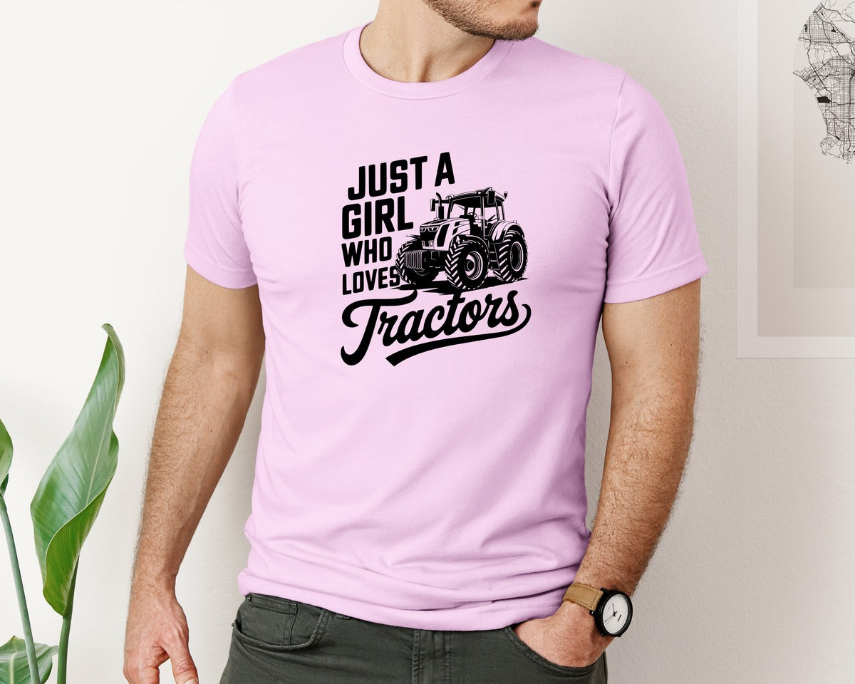 brand:Bella Canvas|color:Lilac|Just A Girl Who Loves Tractors T Shi Graphic T-Shirt