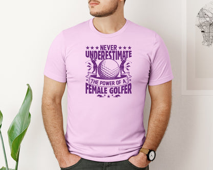 brand:Bella Canvas|color:Lilac|Female Golfer Golf Club T Shirt Design Graphic T-Shirt