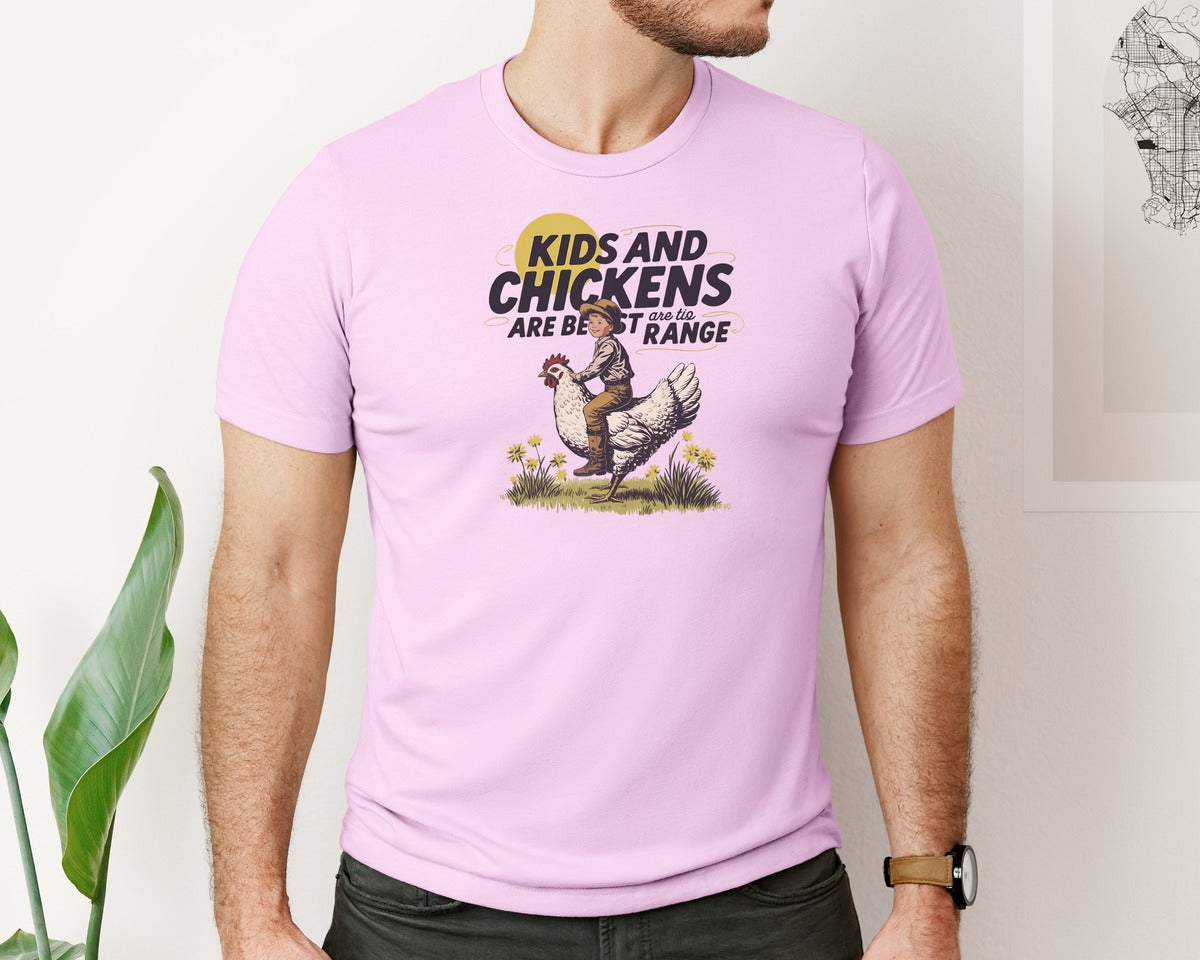 brand:Bella Canvas|color:Lilac|Kids And Chickens Vintage Farm Graphic T-Shirt