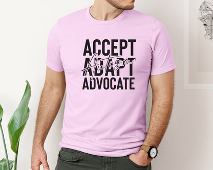 brand:Bella Canvas|color:Lilac|Accept Adapt Advocate Autism Graphic T-Shirt