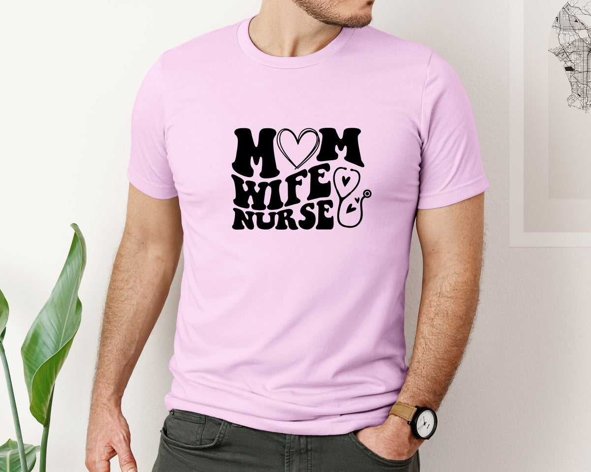 brand:Bella Canvas|color:Lilac|Mom Wife Nurse Wavy Graphic T-Shirt