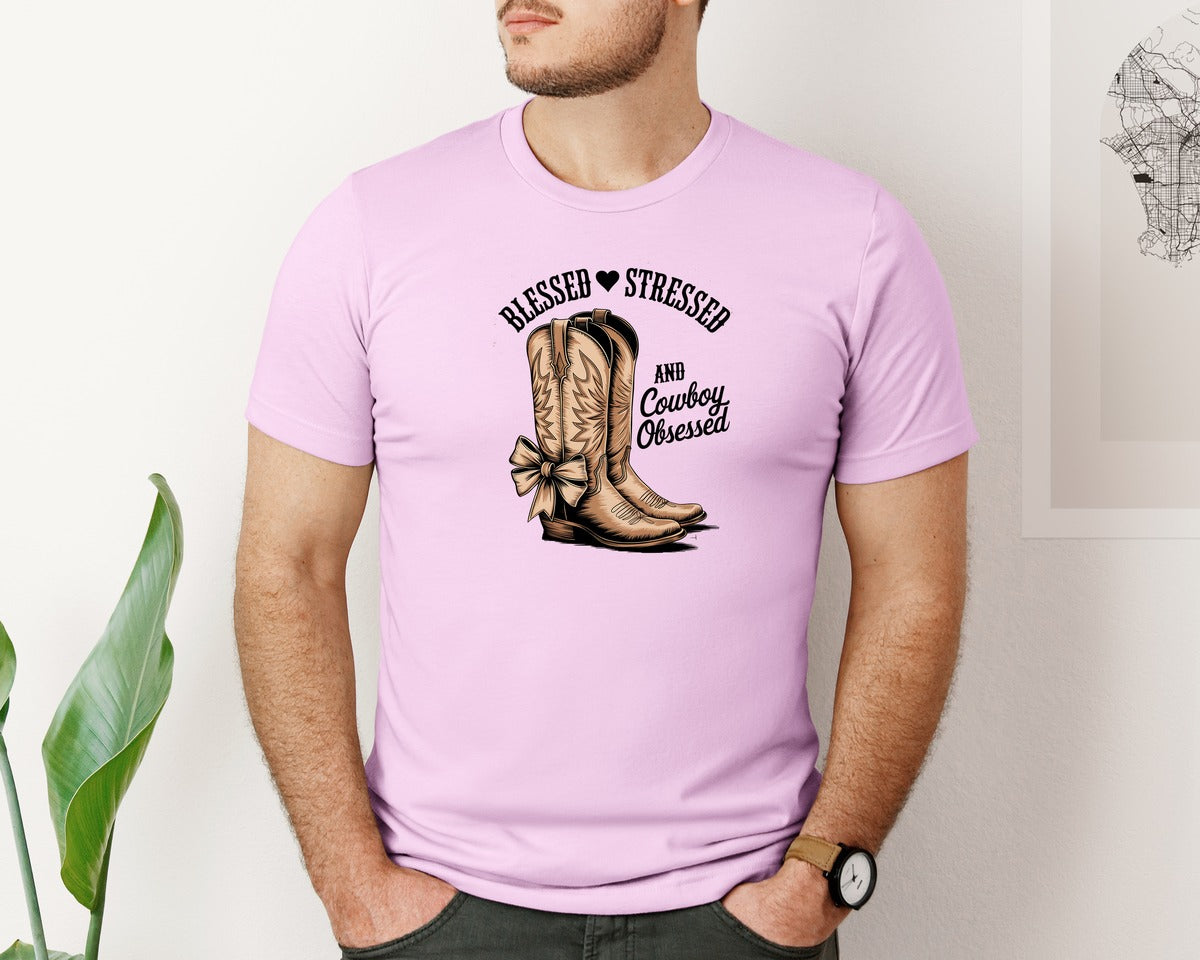 brand:Bella Canvas|color:Lilac|Blessed Stressed Mom Western Mothers Day 2 Graphic T-Shirt