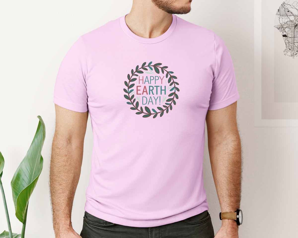 brand:Bella Canvas|color:Lilac|Earth Day With Leaf Wreath T Shirtdesign Graphic T-Shirt