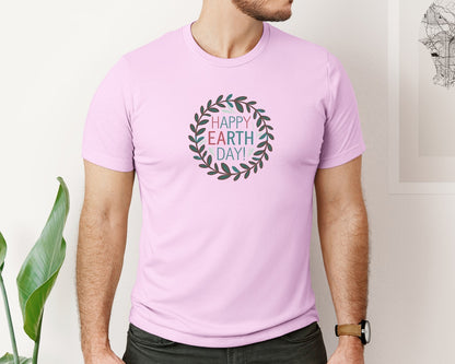 brand:Bella Canvas|color:Lilac|Earth Day With Leaf Wreath T Shirtdesign Graphic T-Shirt