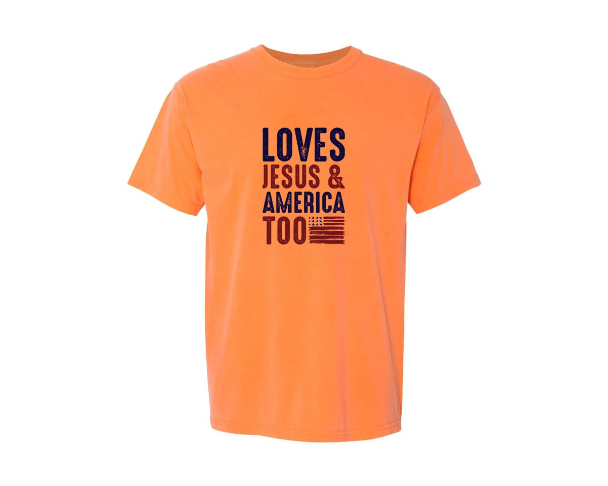 brand:Comfort Colors|color:Melon|Loves Jesus And America Too Jesus Graphic T-Shirt