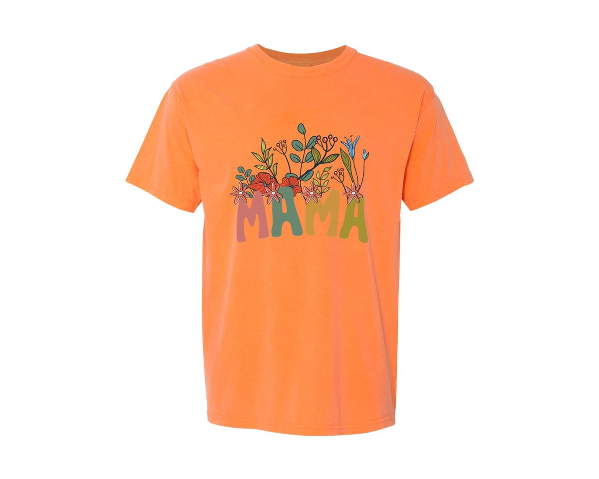 brand:Comfort Colors|color:Melon|Mama Shirt Wildflowers Mama Shirt Graphic T-Shirt