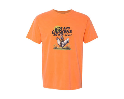brand:Comfort Colors|color:Melon|Kids And Chickens Vintage Farm Graphic T-Shirt