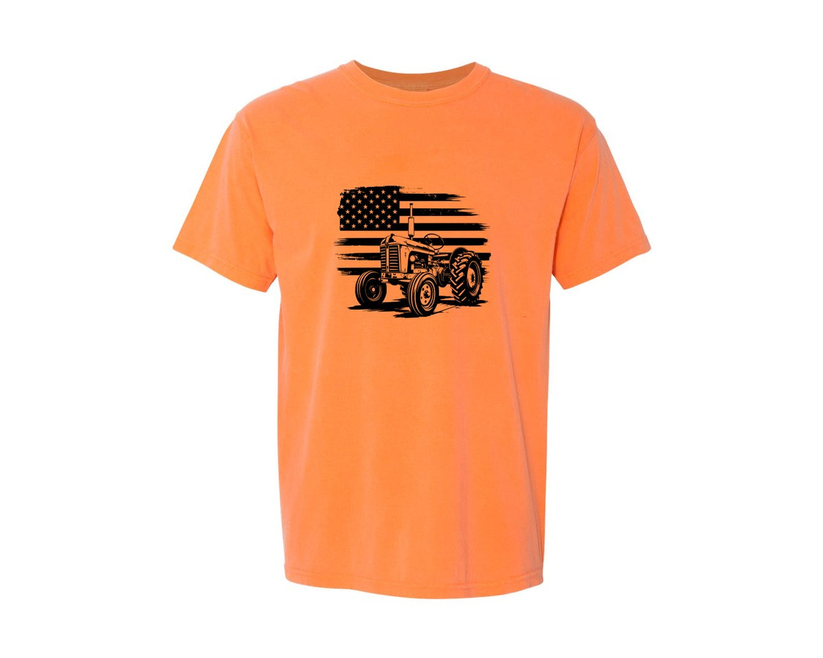 brand:Comfort Colors|color:Melon|Tractor Flag Vector T Shirt Design Graphic T-Shirt