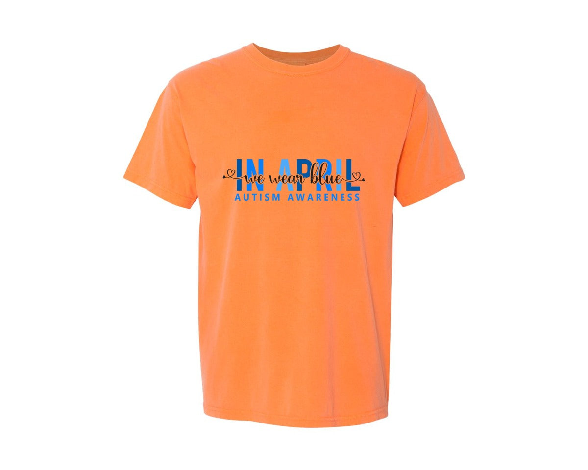brand:Comfort Colors|color:Melon|In April We Wear Blue Autism Awareness 17 Graphic T-Shirt
