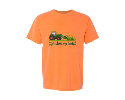 brand:Comfort Colors|color:Melon|Pushin My Luck St Patricks Day 3 Graphic T-Shirt