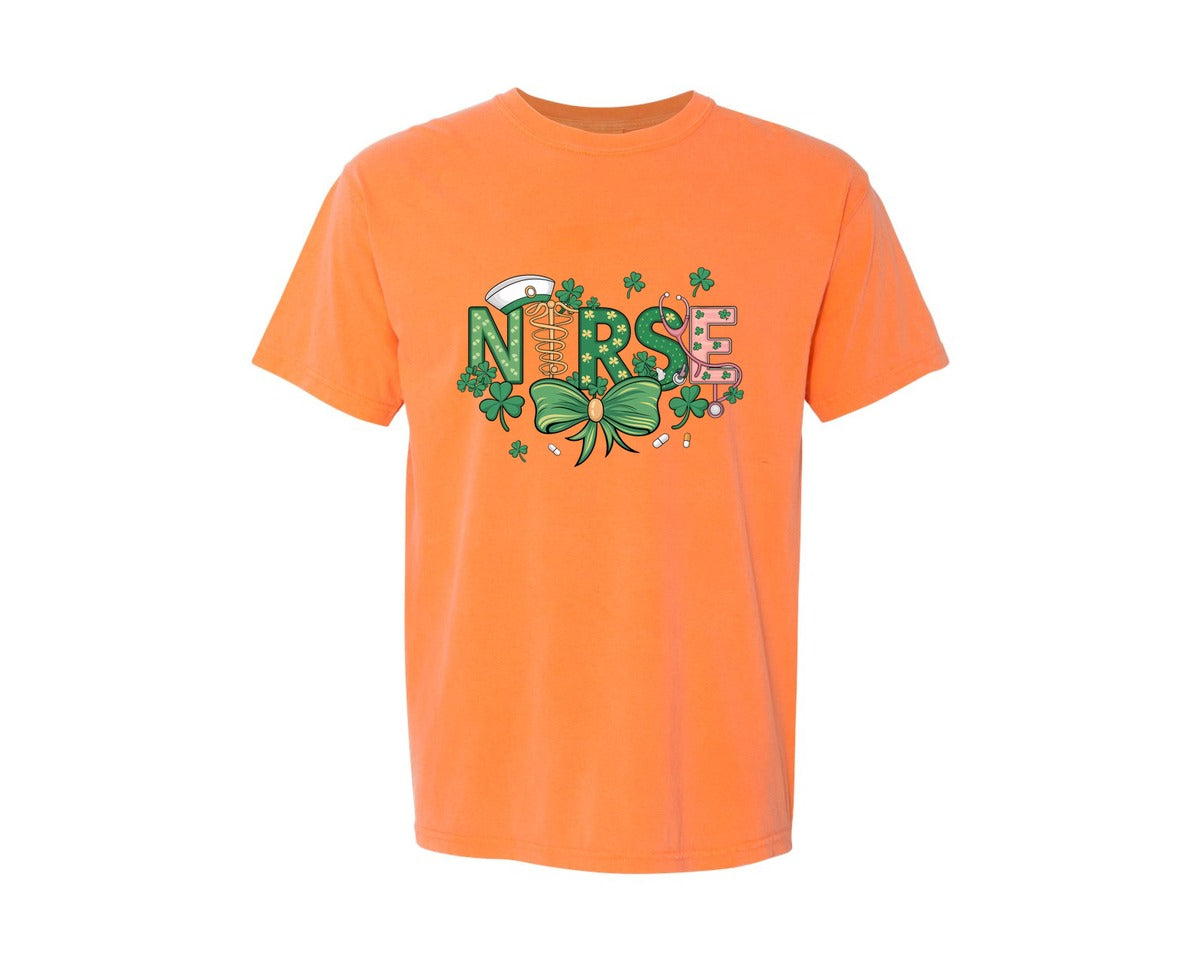 brand:Comfort Colors|color:Melon|St Patricks Day Nurse Lucky Nurse 6 Graphic T-Shirt