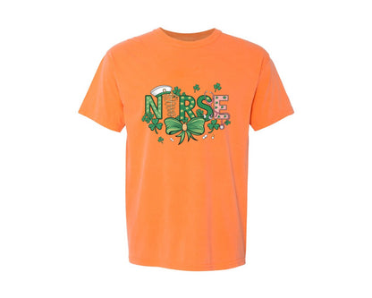 brand:Comfort Colors|color:Melon|St Patricks Day Nurse Lucky Nurse 6 Graphic T-Shirt