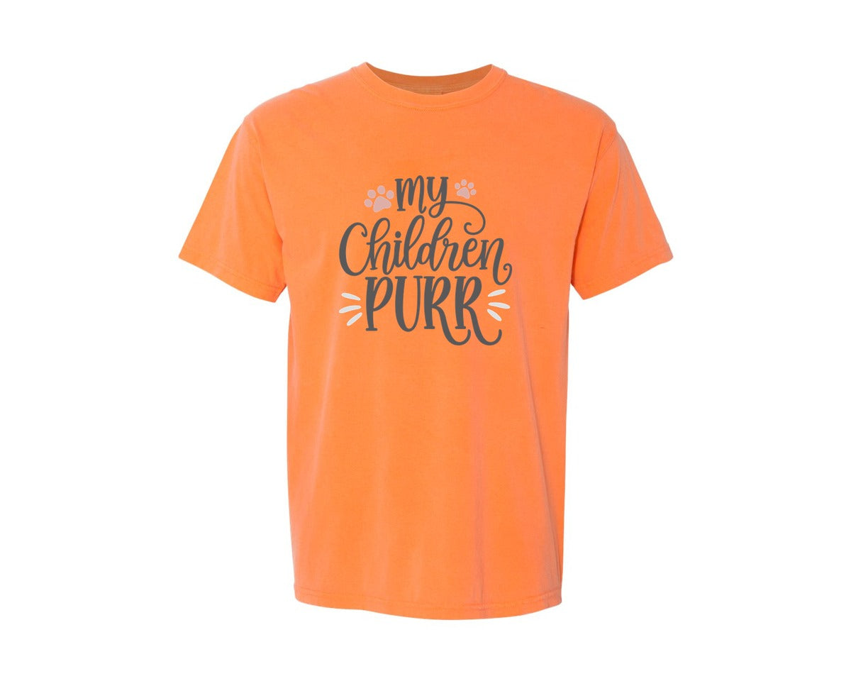 brand:Comfort Colors|color:Melon|My Children Purr Cute Cat Quote Graphic T-Shirt